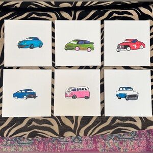 Set of 6 Hand-Painted Car Canvas Art